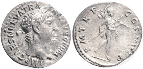 Trajan (AD 98-117). Rome.AR Denarius. Obv: IMP CAES NERVA TRAIAN AVG GERM. Laureate head right.Rev: P M TR P COS IIII P P. Mars advancing right, holdi...