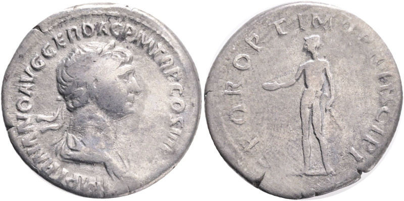 Trajan (AD 98-117). Rome.AR Denarius.Obv: IMP TRAIANO AVG GER DAC P M TR P COS V...