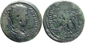 Roman Provincial Coins, MOESIA INFERIOR, Nicopolis ad Istrum. Elagabalus. AD 218-222. Æ. Obv: AV K M AVPH ANTΩNINOC. Laureate bust right, drapery on l...