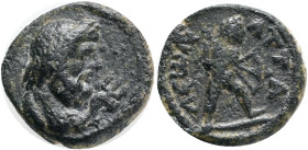 Pamphylia. Attaleia . Pseudo-autonomous issue AD 161-180. Obv.: diademed head of Poseidon, right; to right, trident , Rev.: ΑΤΤΑΛΕωΝ; Apollo advancing...