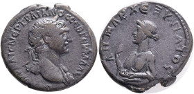 CAPPADOCIA. Caesarea. Trajan.(98-117). Didrachm.Obv : ΑΥΤΟΚΡ ΚΑΙС ΝЄΡ ΤΡΑΙΑΝΟС СЄΒ ΓЄΡΜ ΔΑΚ.Laureate and draped bust right.Rev : ΔΗΜΑΡΧ ЄΞ ΥΠΑΤO ς.Dra...