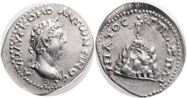 CAPPADOCIA, Caesarea. Commodus. 177-192 AD. AR Trihemirachm.Obv.: AY MAP AVP KOM ANTWNEINOC CE, laureate head right. Rev.: ΥΠATOC Γ ΠAT ΠAT, Mount Arg...