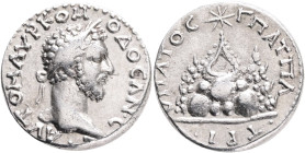 CAPPADOCIA, Caesarea-Eusebia. Commodus. AD 177-192. AR Trihemidrachm. Obv. AVT M AVΡ KOMO ANTWNINO C, laureate head right.Rev: YΠATOC Γ ΠAT ΠATPI, Mou...