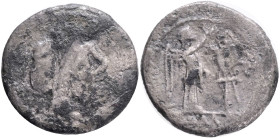 Roman Republic, Victoriatus after 218, AR 3.38 g. Laureate head of Jupiter r. Rev. Victory r., crowning trophy; in exergue, ROMA. Sydenham 83. RBW –. ...