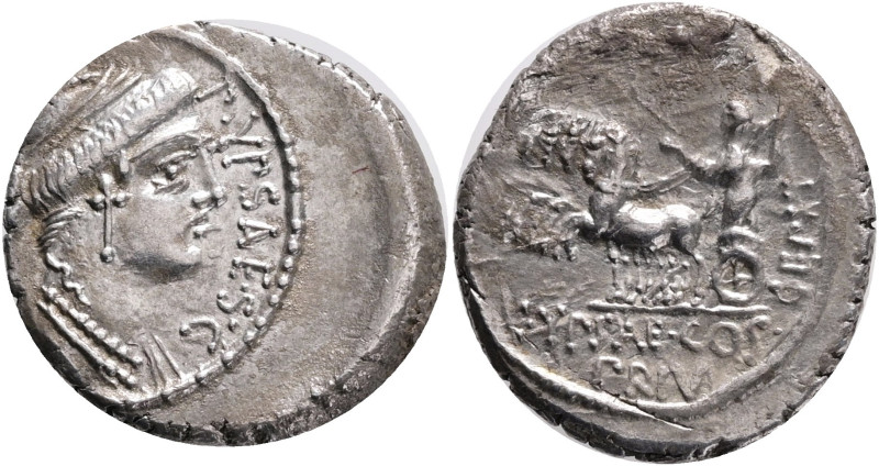 Roman Republic, GENS PLAUTIA. Denarius. . 60 BC Rome. . Obv: diademed head of Le...