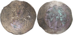 Alexius I Comnenus BI Aspron Trachy. Constantinople, AD 1092-1118.Obv.: Nimbate Christ enthroned facing, wearing pallium and colobium, holding book of...