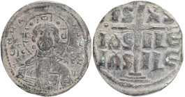 Anonymous AE Follis . Struck under Romanus III. 1028 - 1034 AD. Constantinople mint,Obv.:IC-XC across fields, nimbate bust of Christ facing, square in...