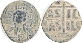 Anonymous AE Follis . Struck under Romanus III. 1028 - 1034 AD. Constantinople mint,Obv.:IC-XC across fields, nimbate bust of Christ facing, square in...