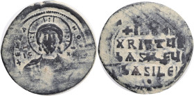 Anonymous, Constantinople, AE follis, Time of Basil II & Constantine VIII, (ca 976-1025 AD).Obv: +ЄMMA NOVHΛ. Bust of Christ Pantocrator facing, beard...