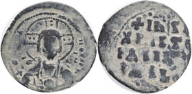 Anonymous, Constantinople, AE follis, Time of Basil II & Constantine VIII, (ca 976-1025 AD).Obv: +ЄMMA NOVHΛ. Bust of Christ Pantocrator facing, beard...