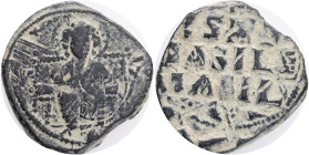 Anonymous, Constantinople, AE follis, Time of Basil II & Constantine VIII, (ca 976-1025 AD).Obv: +ЄMMA NOVHΛ. Bust of Christ Pantocrator facing, beard...