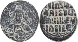 BASIL II & CONSTANTINE VIII.(976-1025).Anonymous Issue.Constantinople.Follis.Obv : EMMANOVHL IC XC.Facing bust of Christ Pantokrator.Rev : IhSUS XRIST...