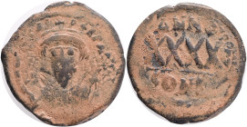 Byzantine, Phocas (602-610 AD). Constantinople, AE follis, Obv: δ N FOCAS PERP AVC. Crowned bust of Phocas facing, wearing consular robes, holding map...