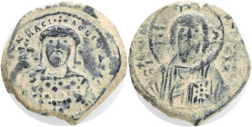 CONSTANTINE X DUCAS.(1059-1067).Constantinople.Follis.Obv : ЄMMANOVHΛ IC XC.Bust of Christ Emmanuel facing.Rev : KωN ЬACIΛЄVC O ΔЄC K.Crowned facing b...