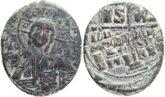Romanus III (1028-1034) AE Anonymous Follis, Constantinople,Obv.: + ЄMMANOVHΛ - nimbate bust of Christ facing, square in each limb of cross; wearing p...
