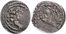 AUSTRIA. Pettau. Eberhard II (1200-1246). Pfennig. Obv: Facing bust of bishop, holding lis in each hand; six-pointed star above. Rev: Facing bust of b...