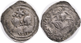 AUSTRIA. Salzburg. Time of Eberhard II (1200-1246) or Leopold VI (1198-1230). Pfennig. Rann.Obv: Bishop standing facing, raising hand in benediction a...