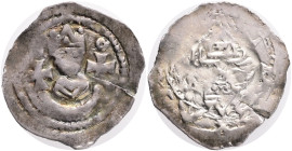 Salzburg - Archdiocese. Eberhard II (1200 - 1246). Pfennig (Friesacher Schlag). Friesach Obv: Bishop with crosier and crook enthroned frontally. Rev: ...