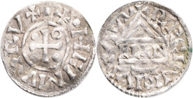 Germany Bavaria 1 Denar ND HEINRICH II. 955-995 mint Regensburg, Hahn Radas 22g1 , Ag 1,7g, 21,5mm slightly wavy, R!
VF