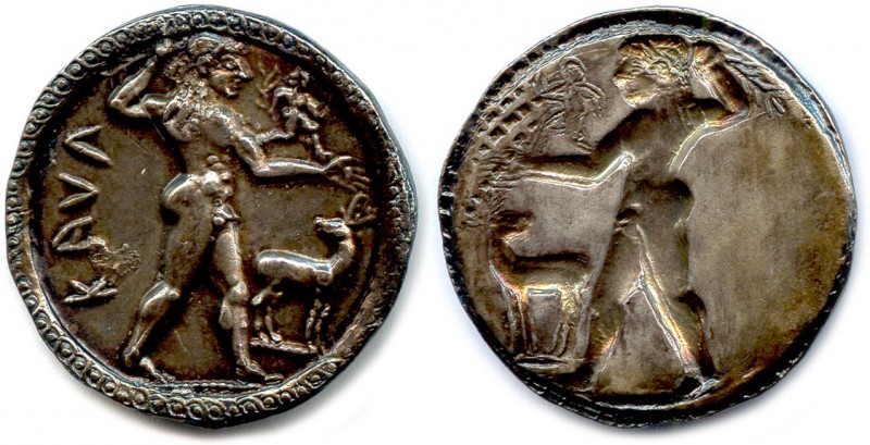 BRUTTIUM - CAULONIA 550-480
Apollon Catharsios nu (fondateur mythique de la vill...