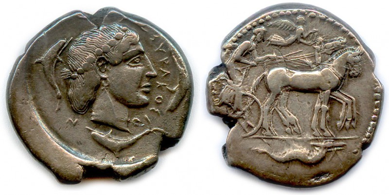 SICILE - SYRACUSE Hiéron Ier et Thrasybule 478-465
Tête de la nymphe Aréthuse, l...