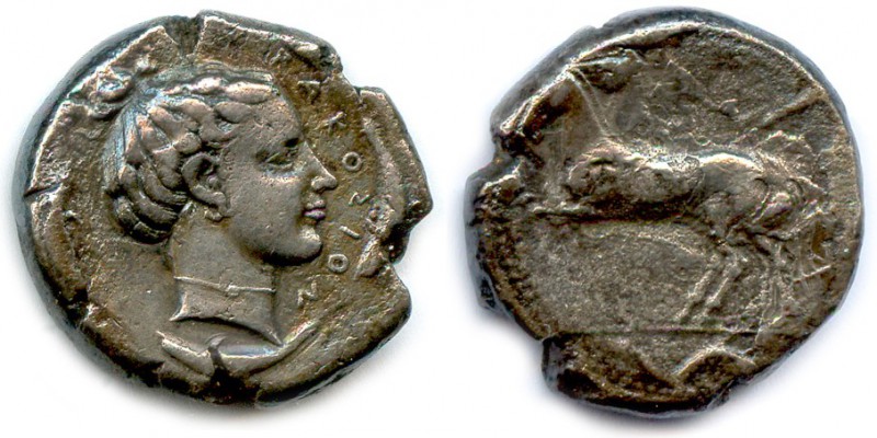 SICILE - SYRACUSE Démocratie 465-405
Tête de la nymphe Aréthuse, les cheveux nou...