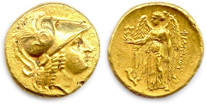 PHILIPPE III ARRHIDÉE 323-316
Tête d’Athéna coiffée d’un casque orné d’un serpen...