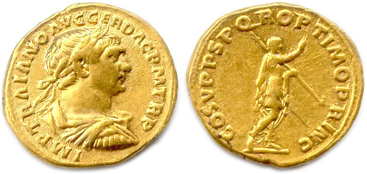 TRAJAN Marcus Ulpius Traianus Crinitus 27 octobre 98 - 8 août 117
Son buste laur...