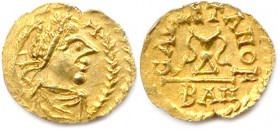 BANASSAC (Lozère) - SIGEBERT III* 634-656
Triens d’or au nom du monétaire Gavaletano.(1,25 g)
