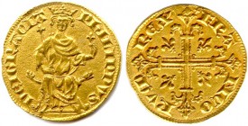 PHILIPPE IV le Bel fils de Philippe III 5 octobre 1285 - 29 novembre 1314
Petit royal d’or (août 1290).(3,53 g)