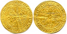 HENRI VI Roi de France et d’Angleterre 21 octobre 1422 - 22 juillet 1461
Salut d’or (2e émission 6 septembre 1423).