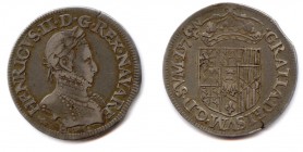 BÉARN Seigneurie - HENRI II de Béarn 
 (Henri III de Navarre et Henri IV de France) 1572-1589
Teston d’argent aux armoiries couronnées 1574.(9,45 g)...