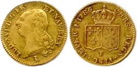LOUIS XVI 1774-1793
Double-louis d’or au buste nu 1786 T = Nantes. (15,32 g)