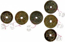 CHINA
HSIEN FENG 1851-1861
Trois monnaies en bronze
