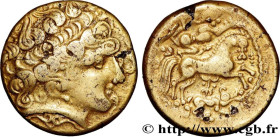 GALLIA - AULERCI EBUROVICES (Area of Évreux)
Type : Hémistatère au loup 
Date : c. 120-60 AC. 
Mint name / Town : Évreux (27) 
Metal : gold 
Diameter ...