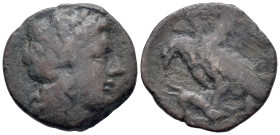 Sicily, Akragas. Phintias (287-279 BC). Æ (19mm, 3.95g). Laureate and beardless head of Zeus Hellanios r. R/ Two eagles standing l. on hare.CNS 127; S...