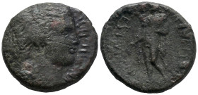 Sicily, Henna, c. 44-36 BC. Æ (21mm,7.93g). L. Munatius and L. Cestius, duoviri. Head of Artemis r. R/ Triptolemus standing l. RPC I 662; Campana 18; ...