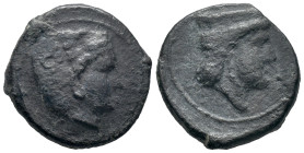 Sicily, Himera as Thermai Himerensis, late 4th - early 3rd century BC. Æ (16mm, 2.73g). Head of Hera r., wearing stephane. R/ Head of Herakles r., wea...