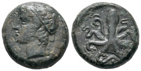 Sicily, Syracuse. Second Democracy, 466-405 BC. Æ Hemilitron (14mm, 4.05g), c. 425-420. Young male head l., wearing tainia. R/ Octopus. CNS II, 11; SN...