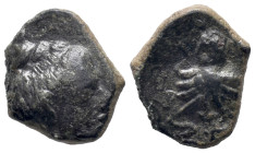 Sicily, Syracuse, c. 435-415 BC. Æ Onkia (11mm, 0.96g). Head of Arethusa r.; dolphin behind. R/ Octopus. CNS II, 10; SNG ANS 384; HGC 2, 1434. Good Fi...