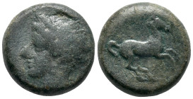 Sicily, Carthaginian Domain, c. 375-350 BC. Æ (15mm, 5.19g). Wreathed head l. R/ Horse prancing r. MAA 15a; SNG Copenhagen 97; HGC 2, 1668. Near VF