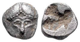 Thrace, Mesembria, c. 475-450 BC. AR Obol (7mm, 0.32g). Corinthian helmet facing. R/ Irregular quadripartite incuse square. HGC 3.2, 1562; SNG BM Blac...