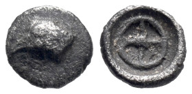 Western Asia Minor, Uncertain, 5th century BC. AR Tetartemorion (7mm, 0.13g). Head of eagle l. R/ Wheel within incuse circle. SNG Kayhan 1584. Rare. N...