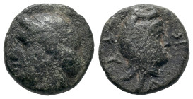 Mysia, Teuthrania. Prokles (Satrap of Teuthrania and Halisarna, c. 400 BC). Æ (9mm, 0.89g). Head of Apollo l., wearing tainia. R/ Head of satrap r., w...