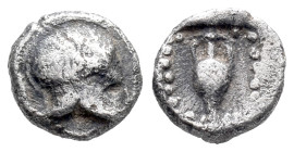 Troas, Neandria, c. 450 BC. AR Hemiobol (7mm, 0.29g). Corinthian helmet r. R/ Amphora within dotted square border; all within incuse square. SNG Kayha...