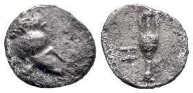 Troas, Uncertain, 5th century BC. AR Hemiobol or Tetartemorion (8mm, 0.20g). Corinthian helmet r. R/ Amphora, I to l.; all within incuse square. SNG A...