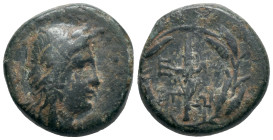 Aeolis, Elaia, c. 2nd-1st century BC. Æ (15mm, 3.58g). Head of Demeter r., wearing grain wreath. R/ Torch within grain wreath. BMC 23. Near VF