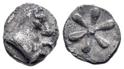 Aeolis, Kyme, 6th century BC. AR Hemiobol (8mm, 0.36g). Forepart of horse r. R/ Floral pattern. SNG Copenhagen 34; SNG Kayhan 91; SNG von Aulock 7692;...