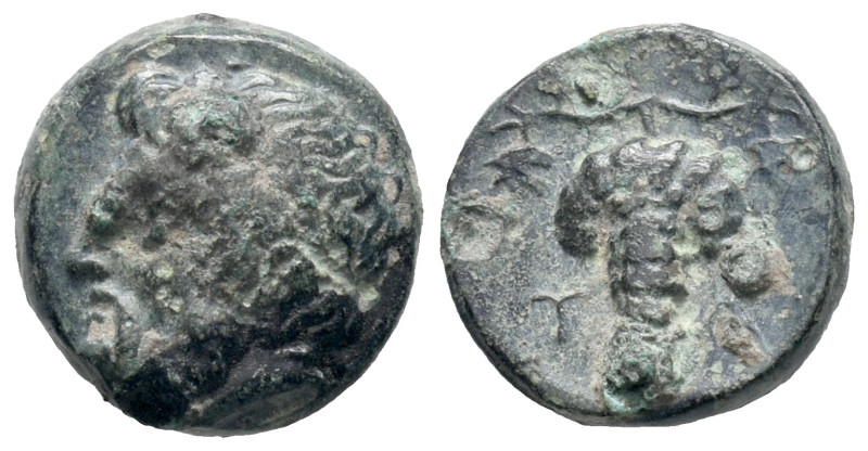 Aeolis, Temnos, 3rd century BC. Æ (11mm, 1.50g). Bearded head of Dionysos l., we...