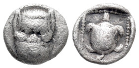 Lesbos, Methymna, c. 350/30-250/40 BC. AR Hemiobol (8mm, 0.35g). Facing head of Silenos. R/ Tortoise within incuse circle. Franke 18b; HGC 6, 901. Sca...